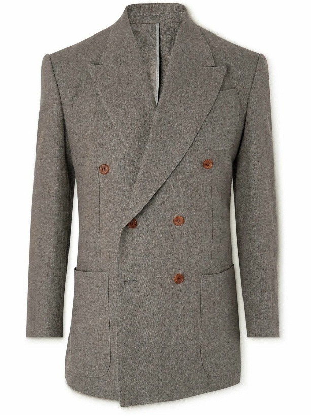 Photo: Yuri Yuri - Double-Breasted Linen Suit Jacket - Gray