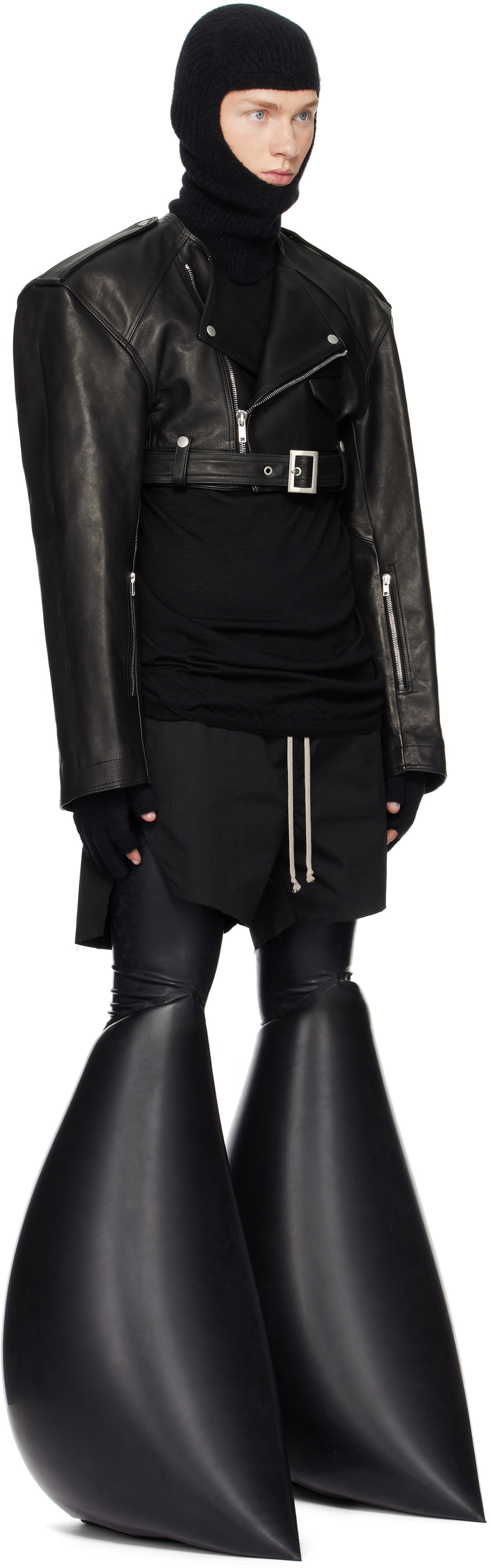 Rick Owens Black Porterville Micro Leather Biker Jacket Rick Owens