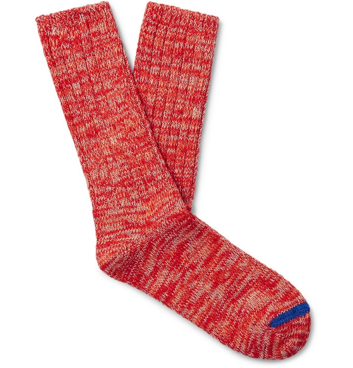 Photo: Thunders Love - Ribbed Mélange Recycled Cotton-Blend Socks - Red