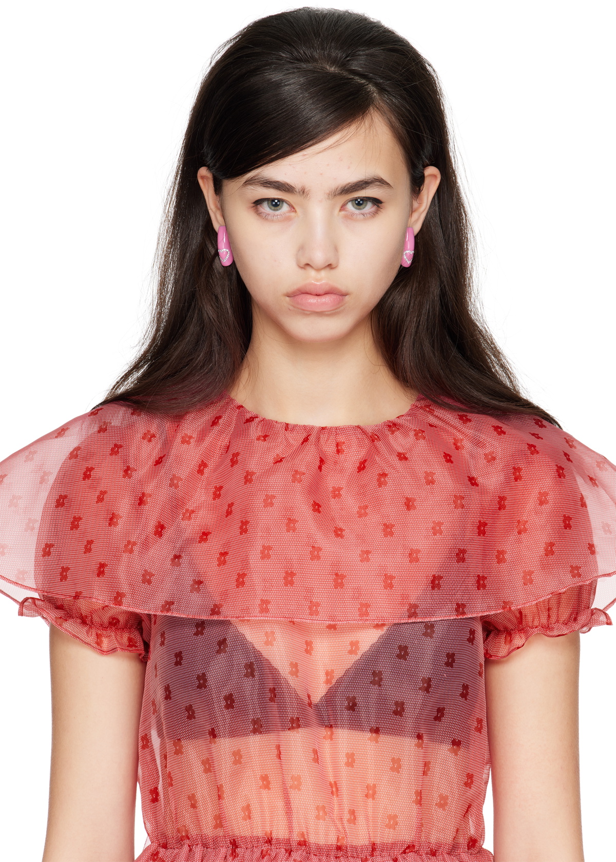 I'm Sorry by Petra Collins SSENSE Exclusive Pink & Silver D'heygere Edition Heart Nail Earrings