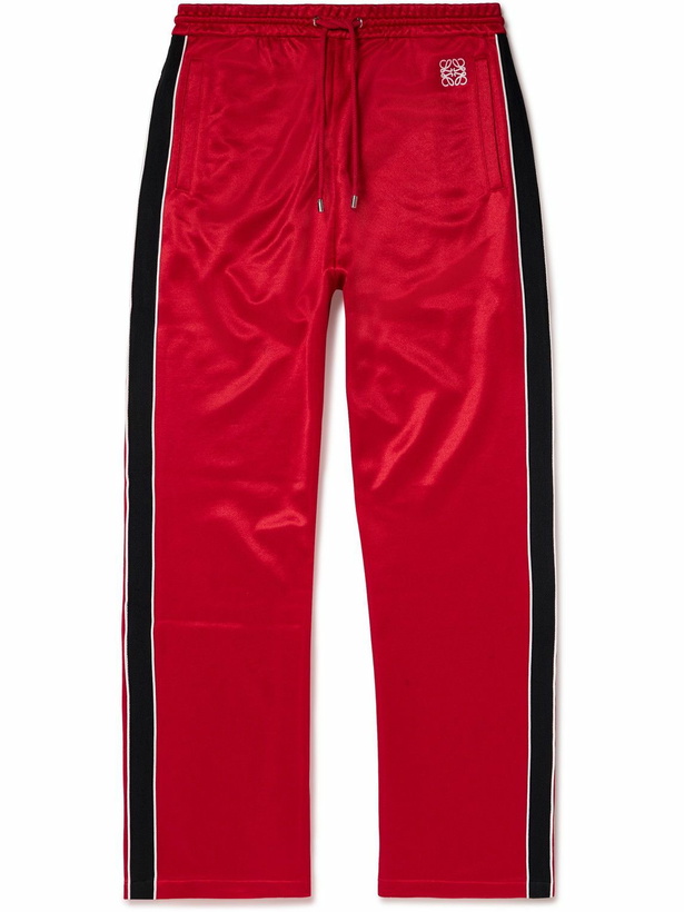 Photo: LOEWE - Straight-Leg Logo-Embroidered Striped Tech-Jersey Sweatpants - Red