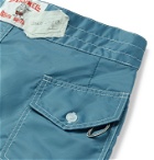 Greg Lauren - Birdwell Appliquéd Colour-Block Nylon-Blend Drawstring Shorts - Blue