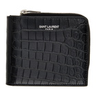 Saint Laurent Black Croc Zip East/West Wallet