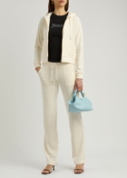 Juicy Couture Robertson Hooded Velour Sweatshirt Cream