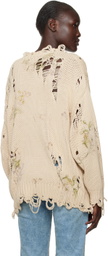 R13 Beige Floral Distressed Sweater