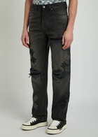 Amiri Distressed Logo-appliquéd Straight-leg Jeans Denim