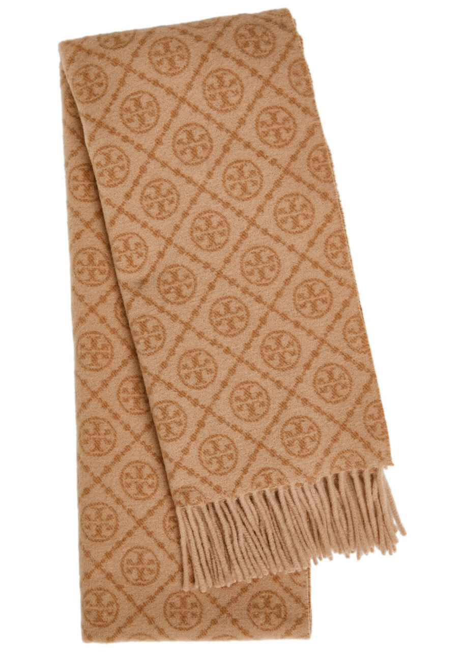 Tory Burch Logo-monogrammed Wool and Cashmere-blend Scarf - Camel - One Size
