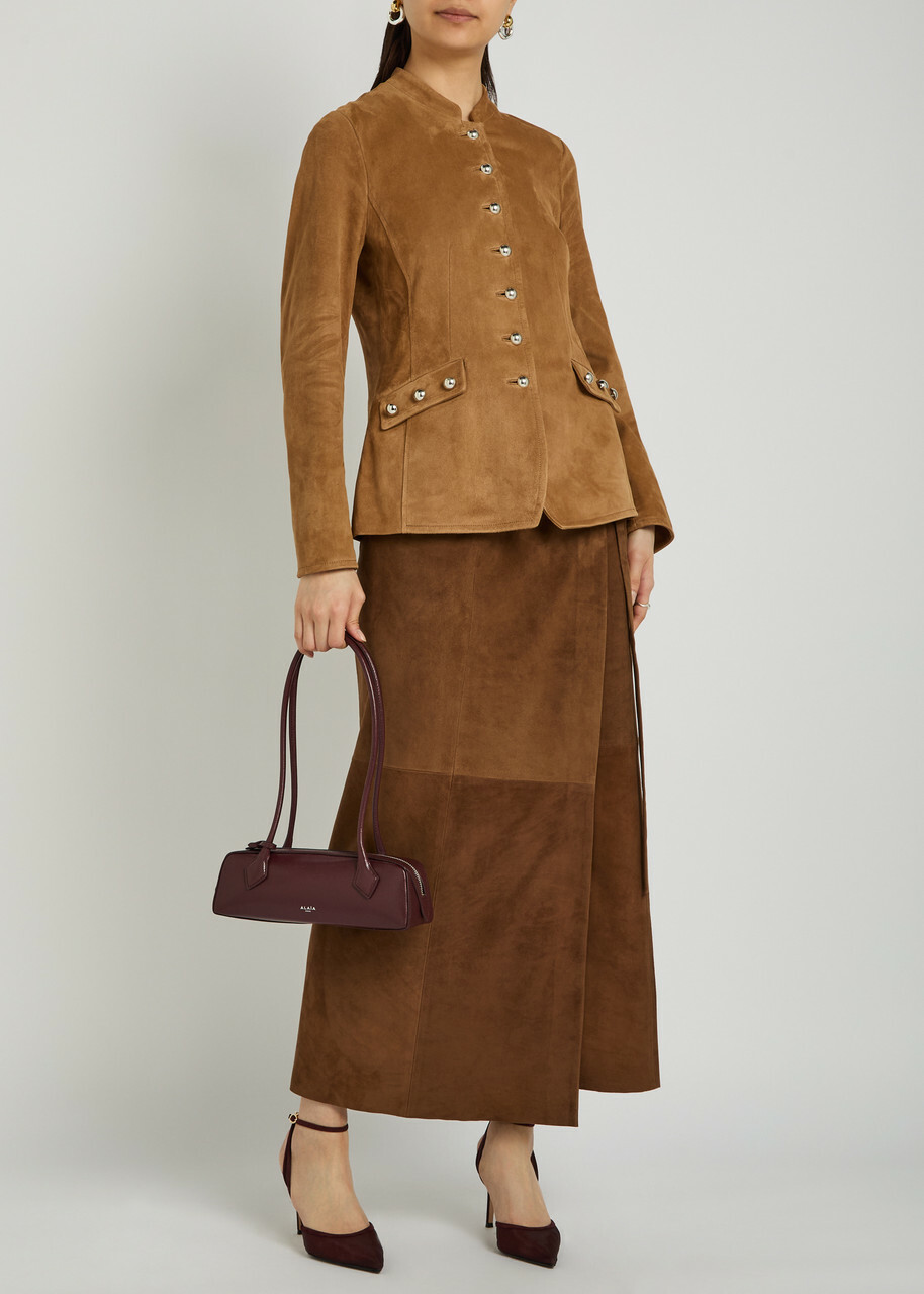 Nour Hammour Suede Wrap Midi Skirt Brown