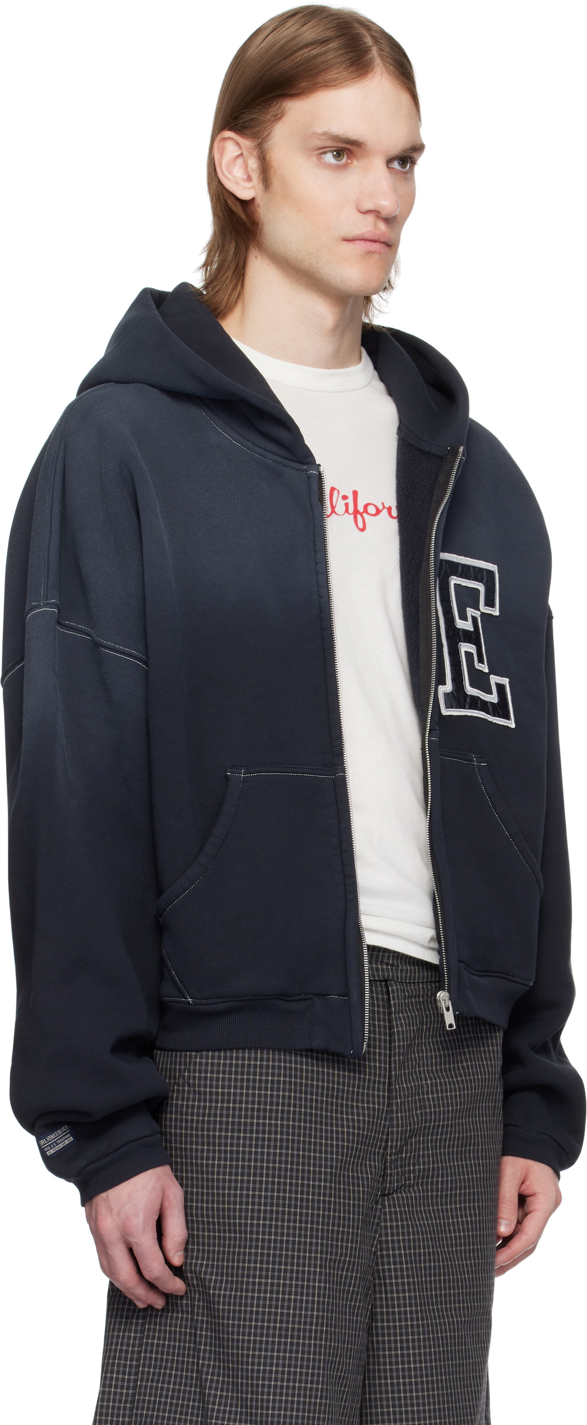 ERL Black Varsity Oversized Zip-Up Hoodie ERL