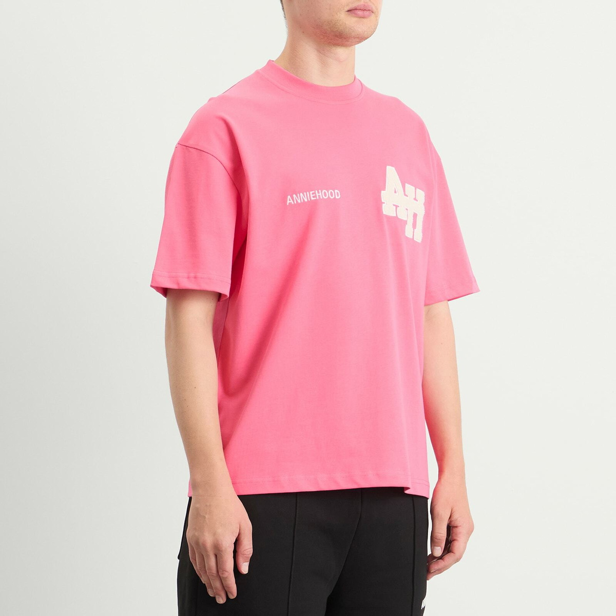 ANNIE HOOD Men's College T-Shirt in Pink/White