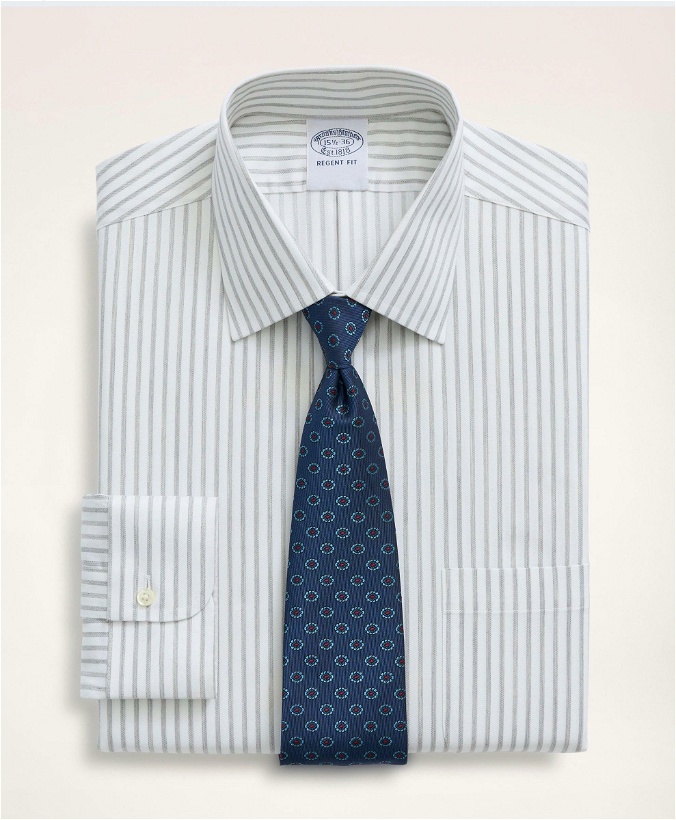 Photo: Brooks Brothers Men's Stretch Regent Regular-Fit Dress Shirt, Non-Iron Twill Stripe Ainsley Collar | Grey