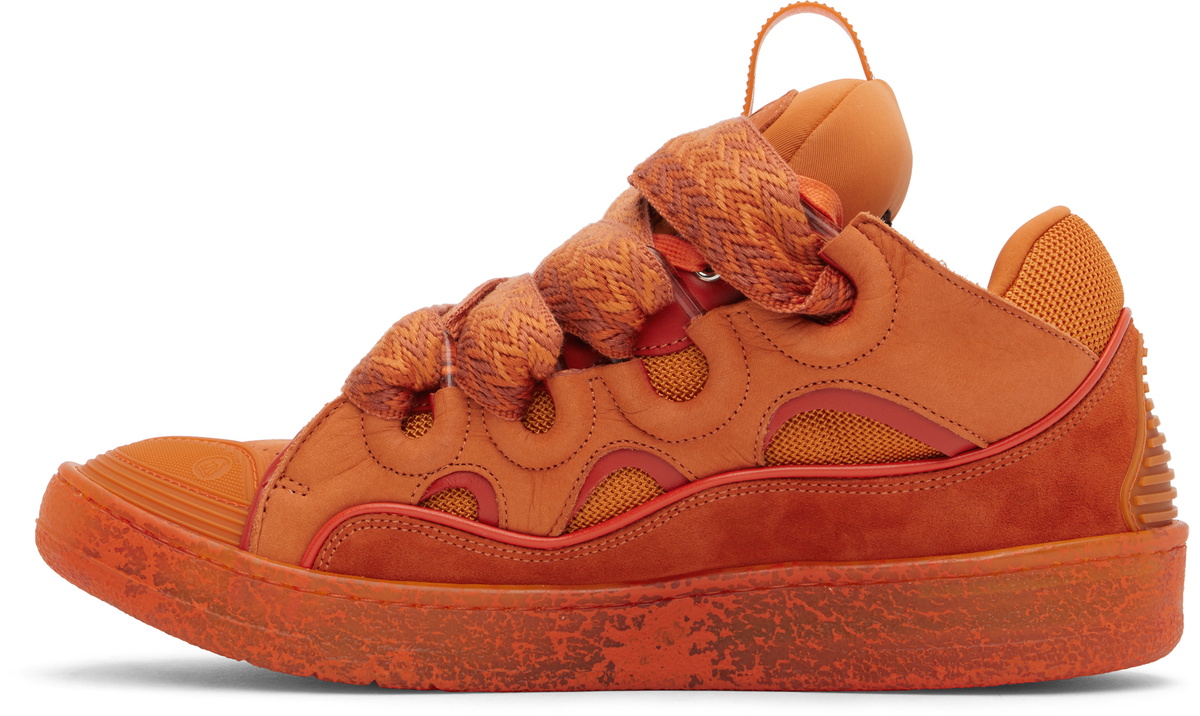 Lanvin Orange Leather Curb Sneakers Lanvin