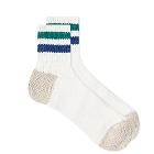 RoToTo Old School Ribbed Ankle Sock in White/Green/Dark Blue
