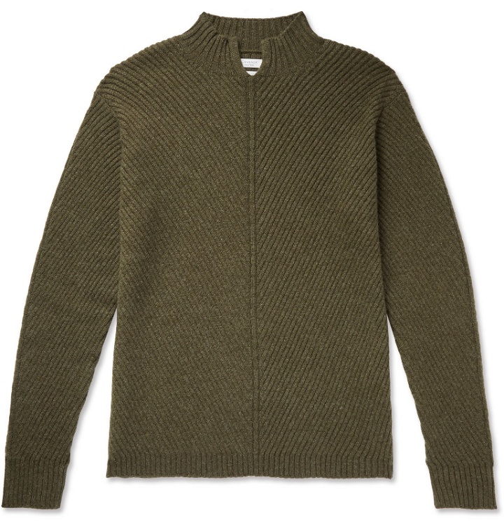 Photo: Deveaux - Mock-Neck Diagonal-Ribbed Cashmere Sweater - Green