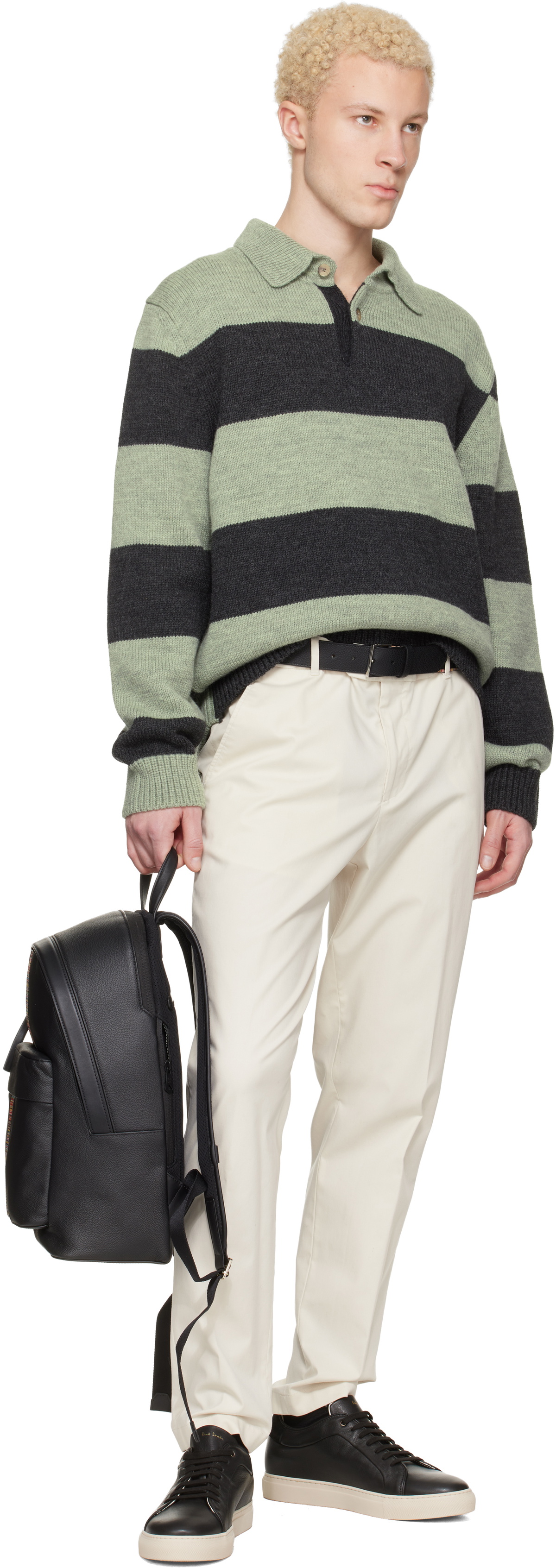 Paul Smith Black Leather 'Signature Stripe' Trim Backpack