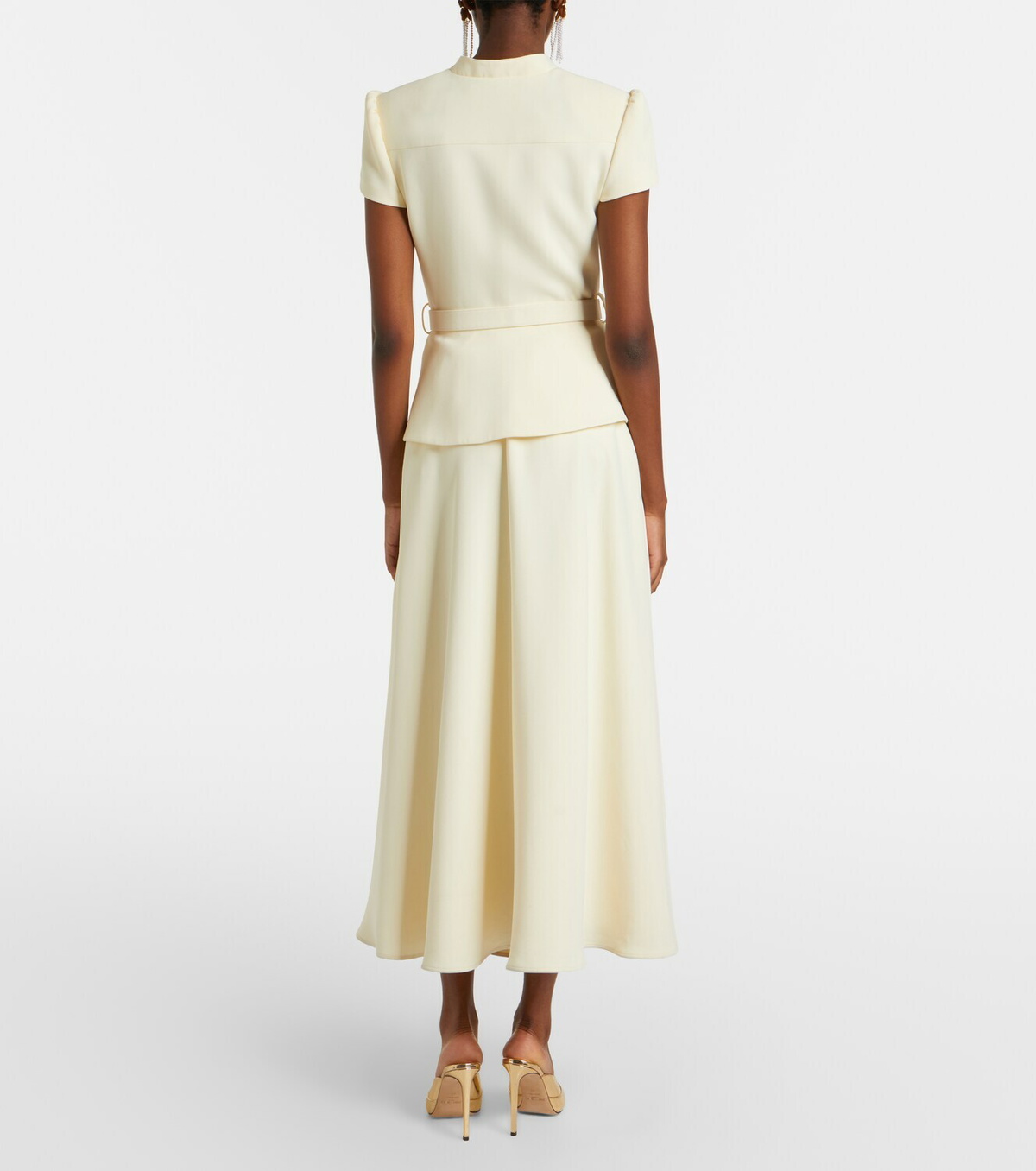 Self-Portrait Belted peplum crêpe midi dress
