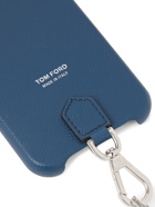 TOM FORD - Logo-Print Full-Grain Leather iPhone 11 Pro Case with Lanyard - Blue