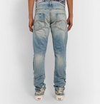 Rhude - Slim-Fit Distressed Paint-Splattered Denim Jeans - Blue