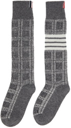 Thom Browne Grey Windowpane Check 4-Bar Socks