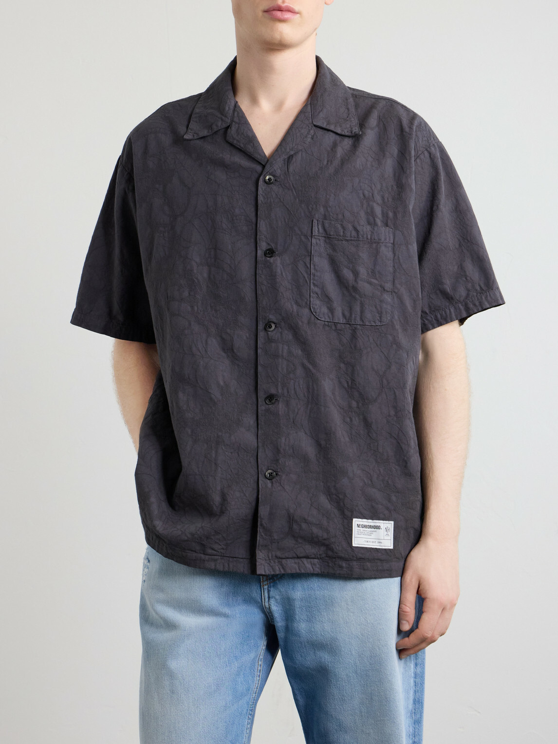 Neighborhood - Camp-Collar Cotton-Jacquard Shirt - Gray
