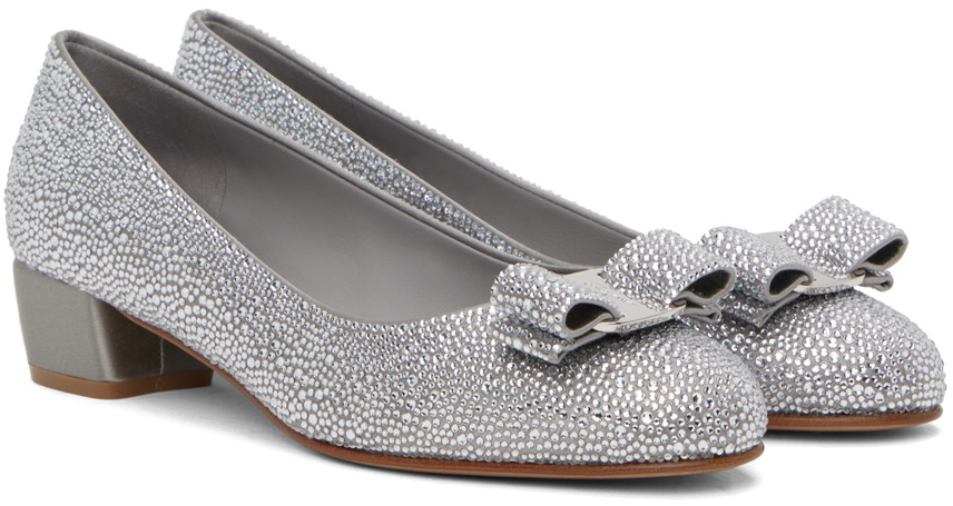 Ferragamo Silver Vara Bow Heels Salvatore Ferragamo