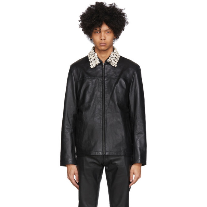 Photo: Eastwood Danso SSENSE Exclusive Black Leather Cowrie Shell Jacket