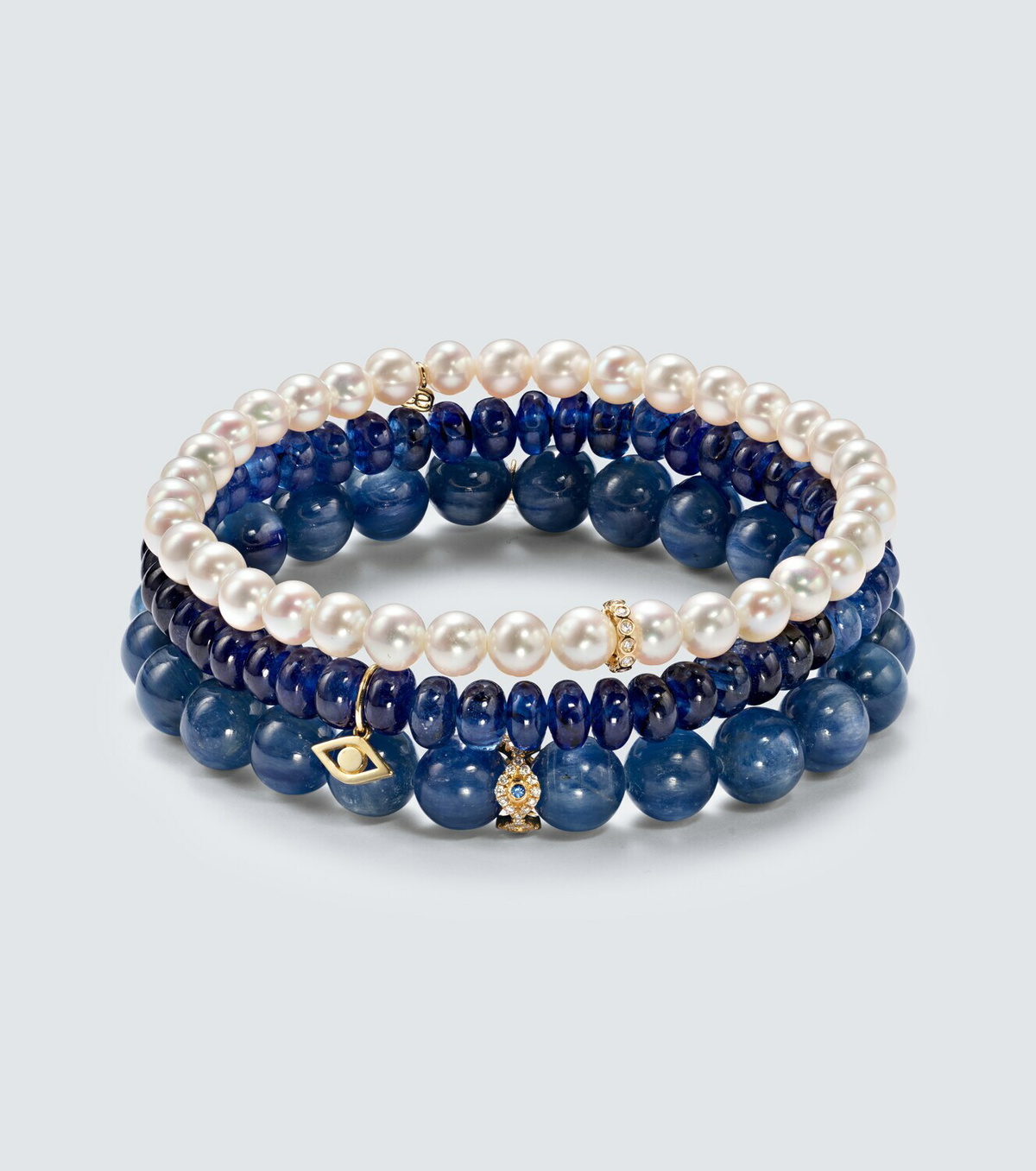 Sydney Evan 14kt gold bracelet bundle with pearl, kyanite, diamonds and sapphires