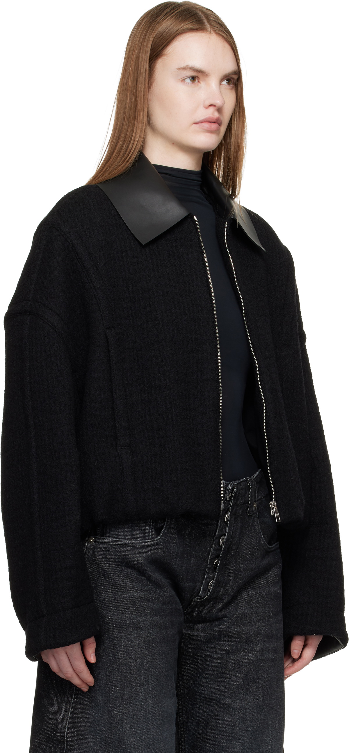 Jean Paul Gaultier Black Heavy Wool Bomber Jacket