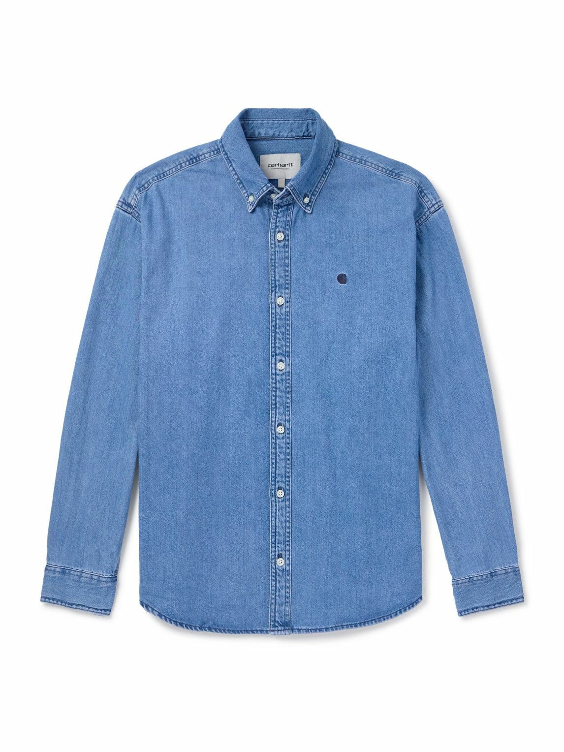 Carhartt S/S Lucas Shirt デニムシャツ Carhartt WIP - Lucas Logo-Embroidered Denim Shirt - Blue