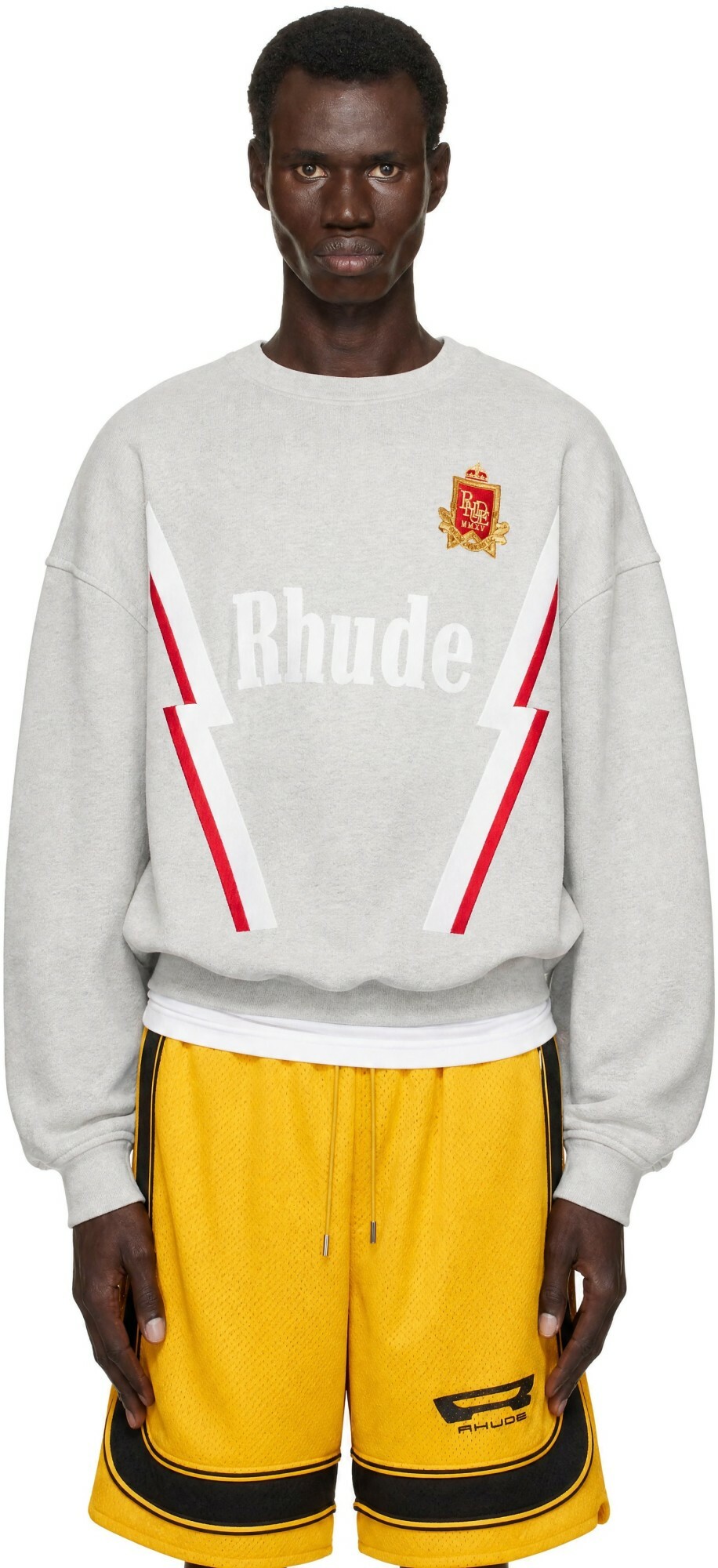 Rhude Gray Lightning Crewneck Sweatshirt