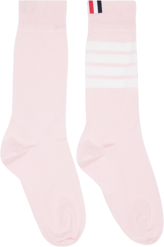 Photo: Thom Browne Pink Cotton 4-Bar Mid Calf Socks