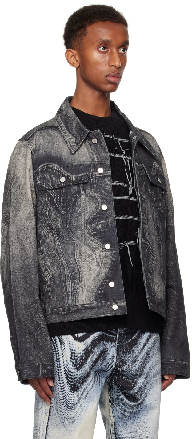 CAMPERLAB Black Distorted Print Denim Jacket