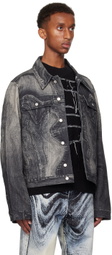 CAMPERLAB Black Distorted Print Denim Jacket