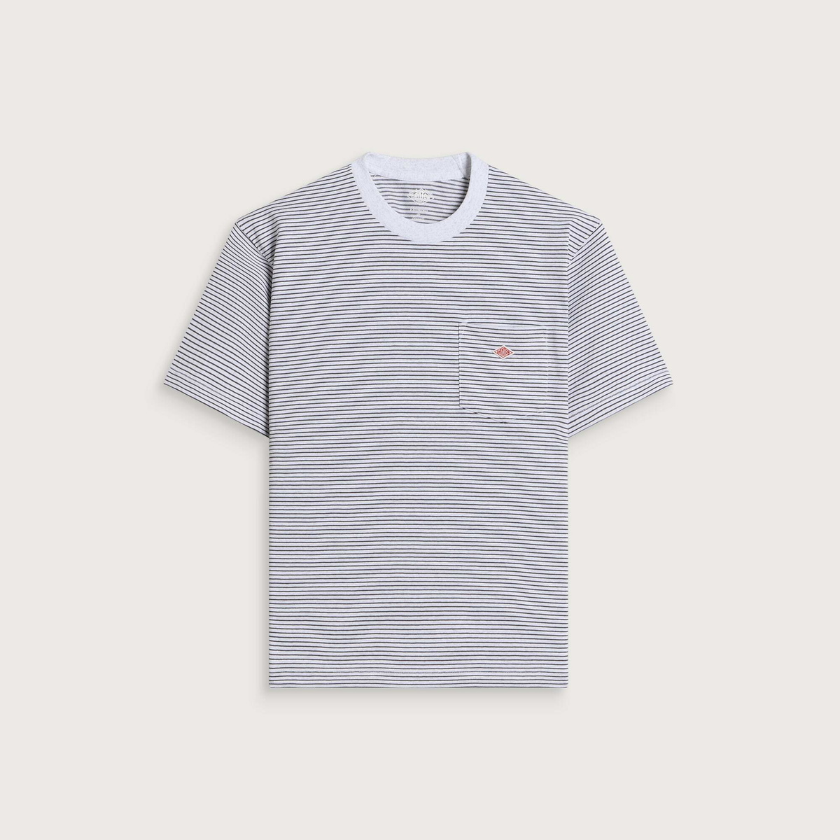Danton Men's Pocket T-Shirt in Heather White/Charcoal Stripe