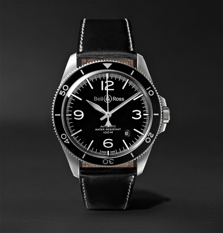 Photo: Bell & Ross - BR V2-92 Automatic 41mm Stainless Steel and Leather Watch, Ref. No. BRV292-­‐BL-­‐ST/SCA - Black