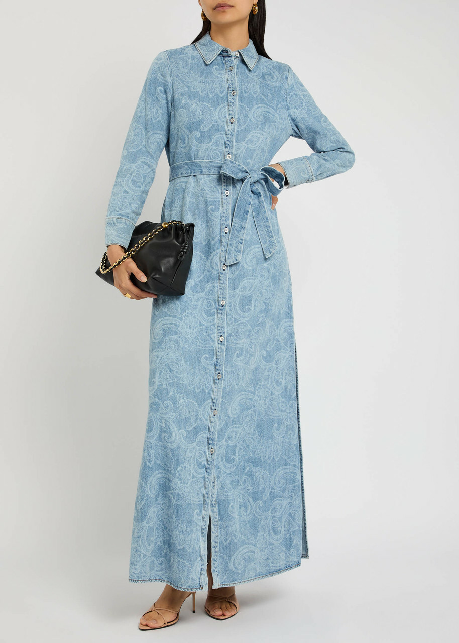 Alice + Olivia Chassidy Denim Maxi Shirt Dress Blue