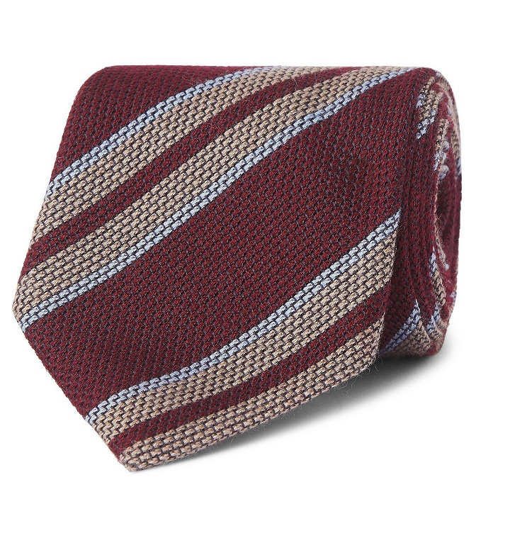 Photo: Bigi - 8.5cm Striped Silk and Cashmere-Blend Tie - Burgundy