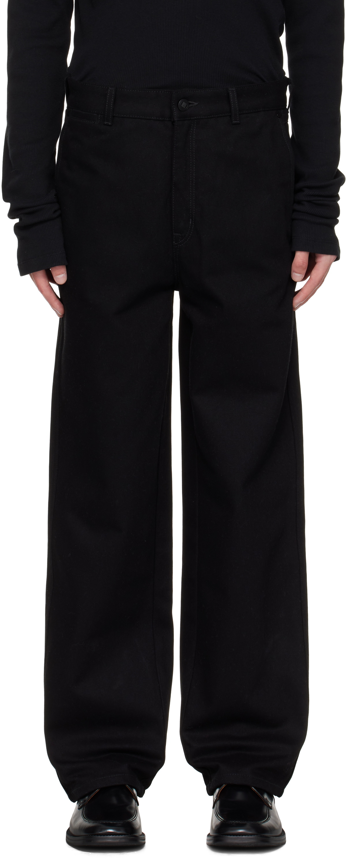 LGN Louis Gabriel Nouchi Black Wide Smoking Double Pleats Trousers
