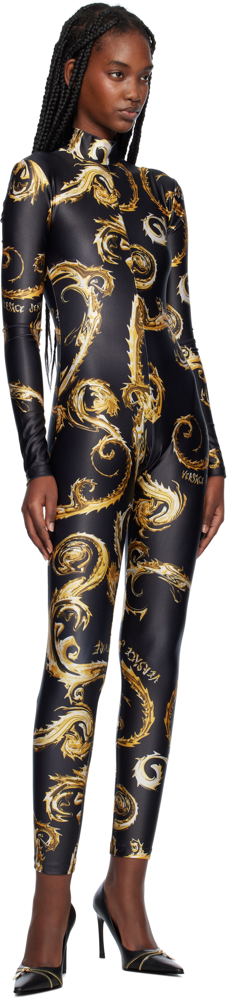 Versace Jeans Couture Black & Gold Chromo Couture Catsuit