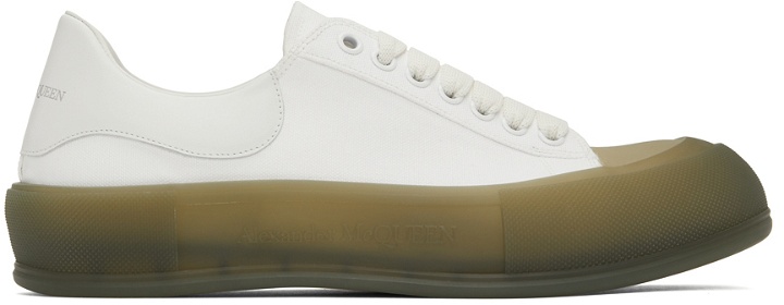 Photo: Alexander McQueen White & Khaki Deck Plimsoll Low Sneakers