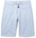 Isaia - Slim-Fit Striped Cotton-Seersucker Shorts - Blue