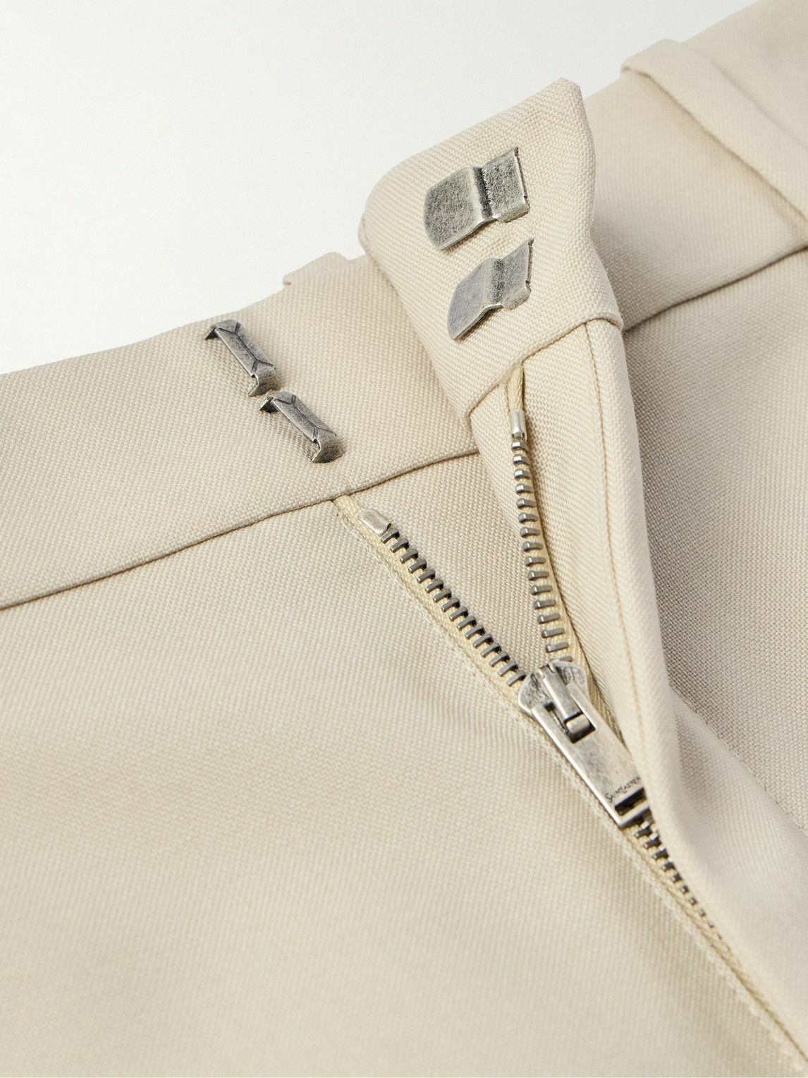 SAINT LAURENT - Tapered Pleated Grain de Poudre Wool Trousers - Neutrals