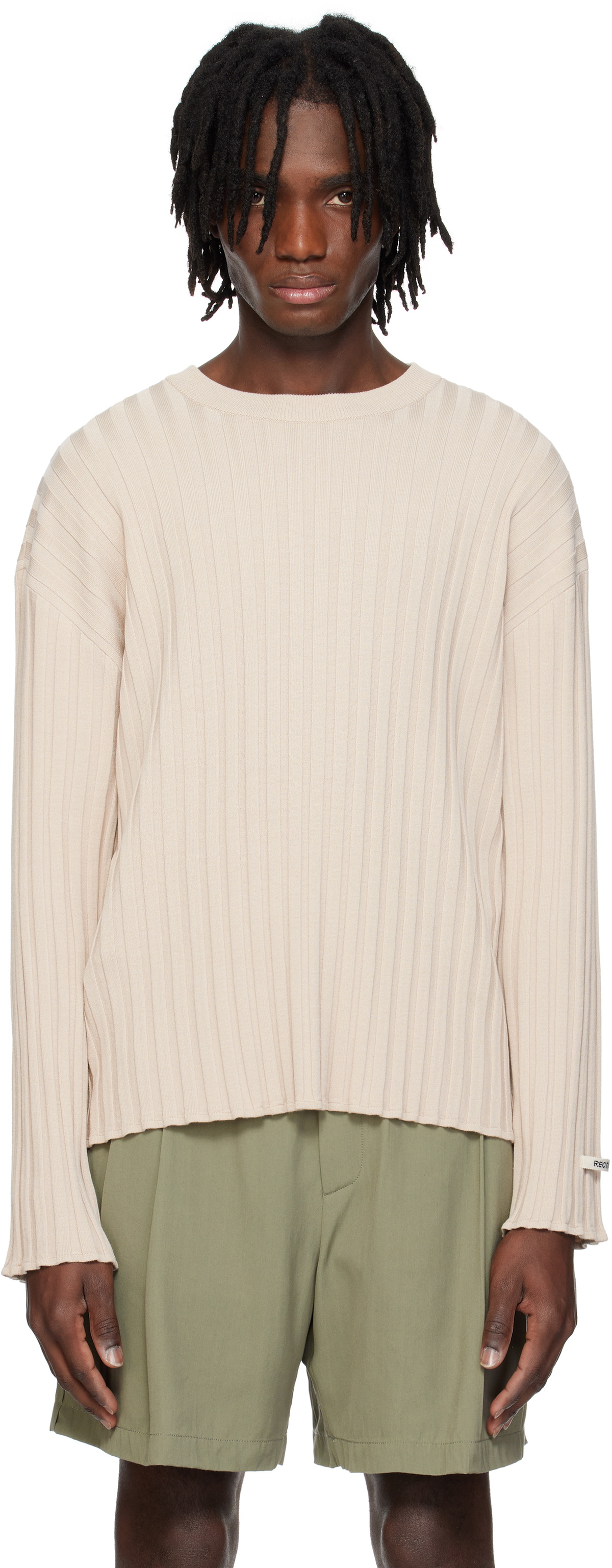 RECTO Beige Bold Rib Long Sleeves Knit Sweater