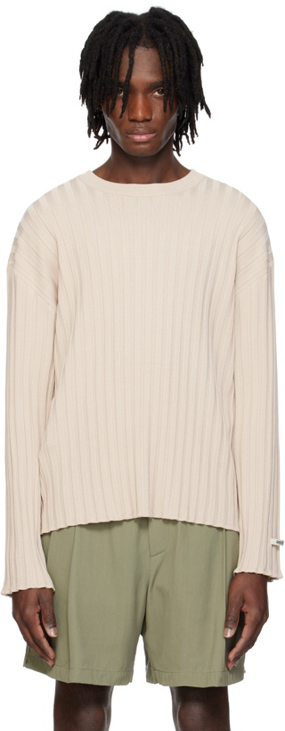 Photo: RECTO Beige Bold Rib Long Sleeves Knit Sweater