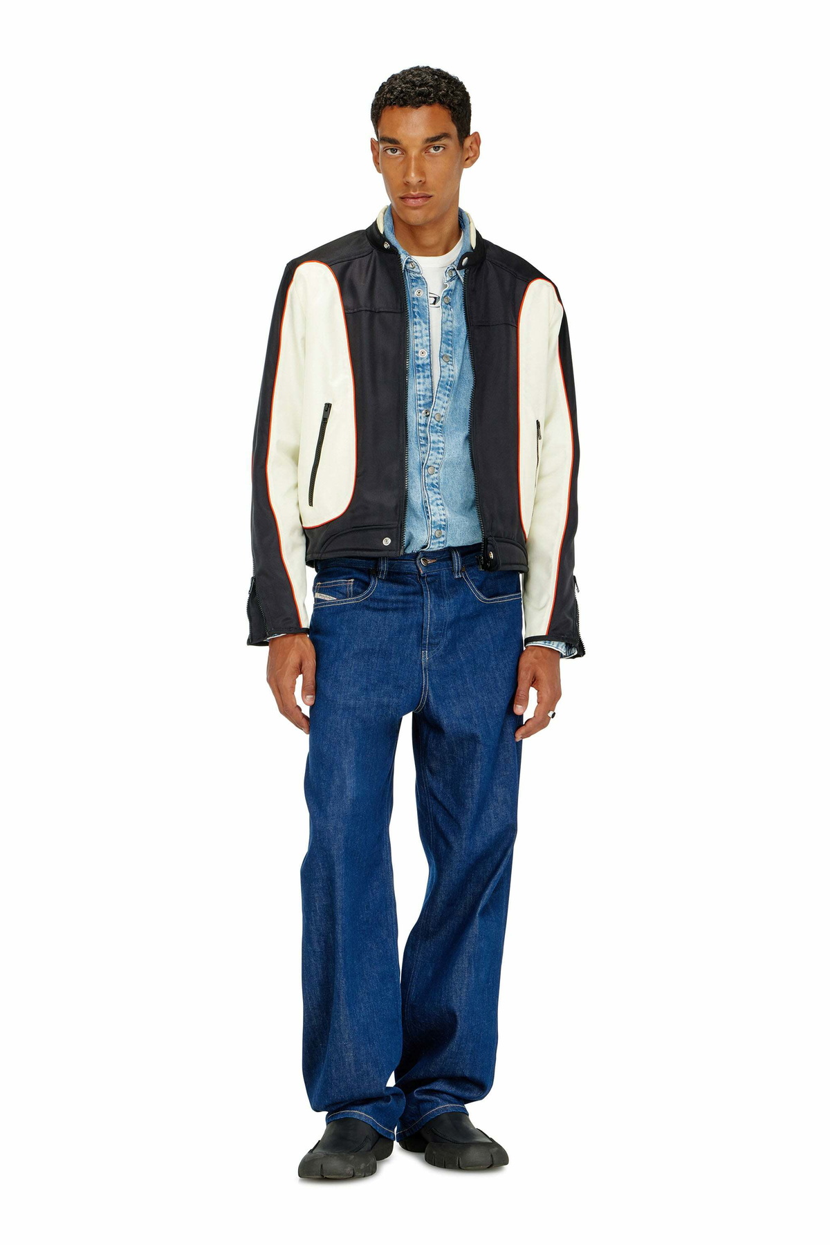 Diesel Colour-block biker jacket with piping - Jackets Mens in Multicolor