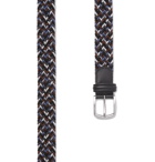 Anderson's - 3.5cm Leather-Trimmed Woven Elastic Belt - Blue