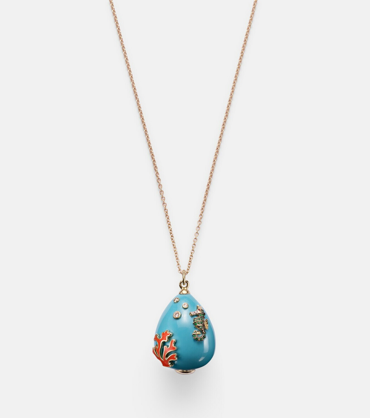 Yvonne Léon Pendentif L'océan 9kt gold necklace with turquoise, diamonds, and gemstones