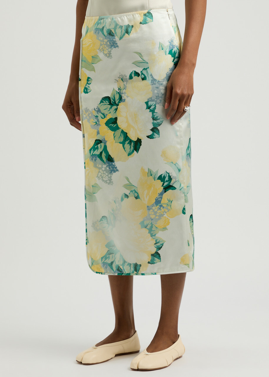 Meryll Rogge Floral-print Satin Midi Skirt Multi Print