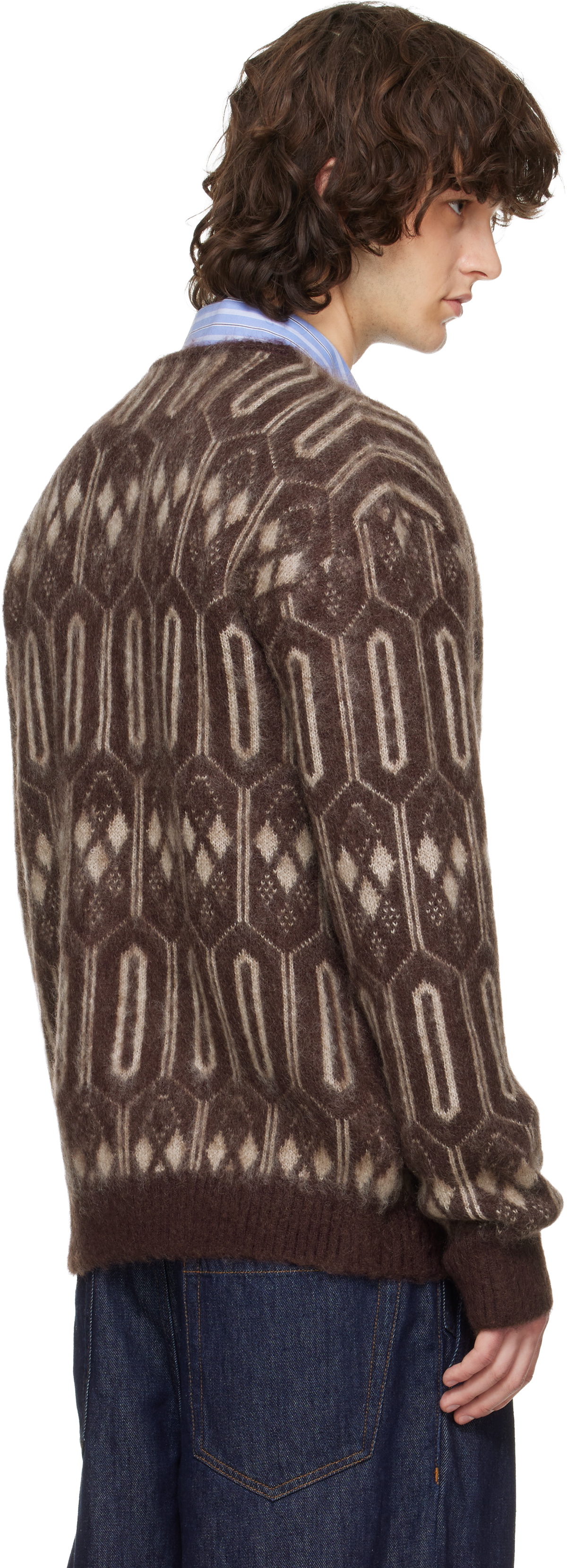 NEEDLES Burgundy Mohair Geometric Cardigan