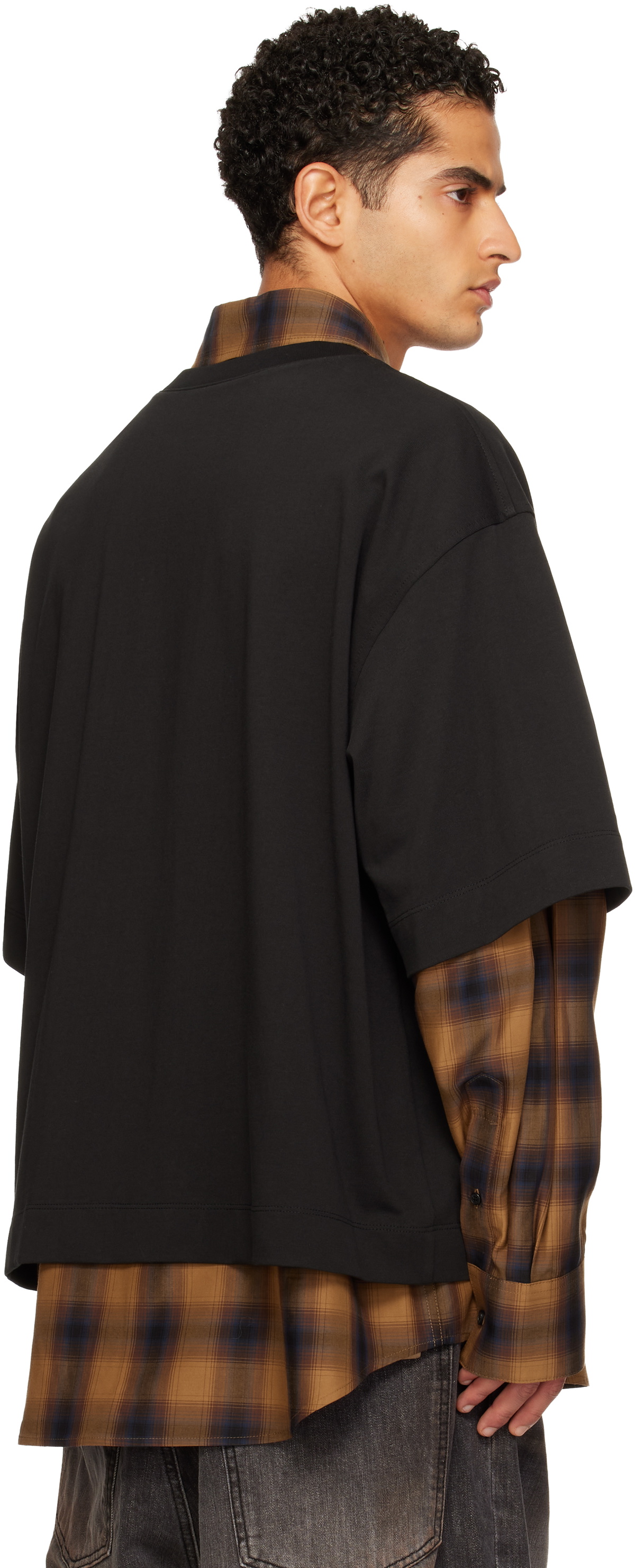 We11done Black & Orange Flannel Check Layered Shirt